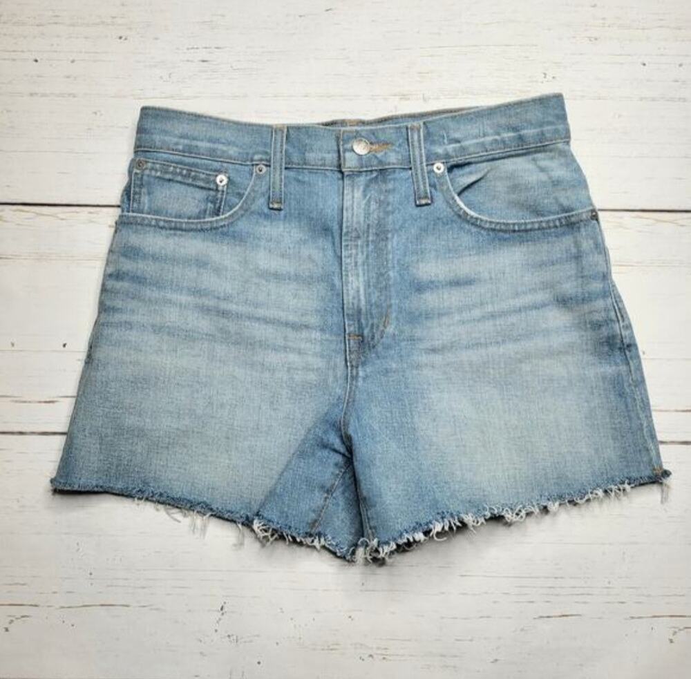 Madewell The Perfect Jean Shorts Raw Hem High Rise Cutoffs Light Wash Stretch 25